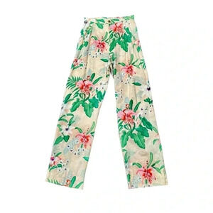 Vintage Liberty House of Hawaii Hawaiian Floral Wide Leg Pleated Cotton Pants
